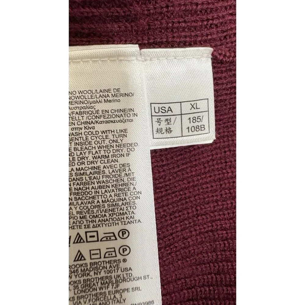 Brooks Brothers Extra Fine Merino Wool Knit Quarter‎ Zip Sweater in Burgundy XL